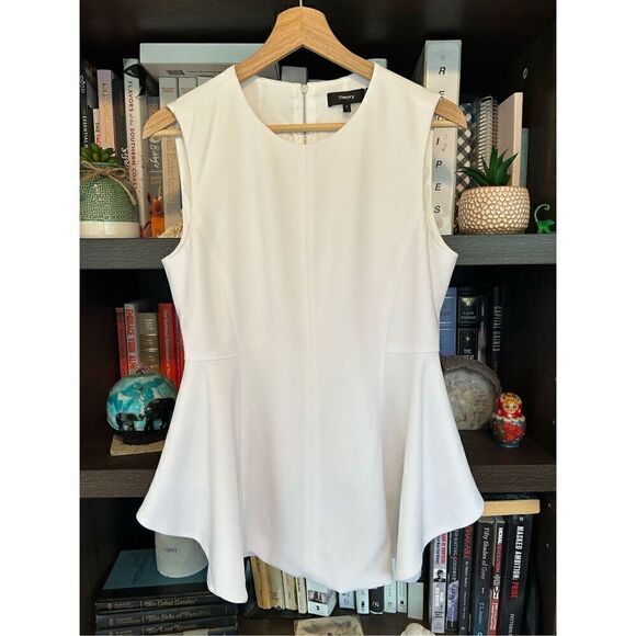 Theory Sleeveless Peplum Top In White Size Small - Picture 1 of 7